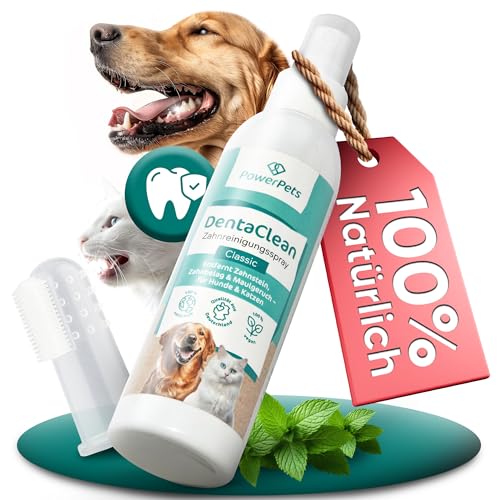 PowerPets - Dentalspray + GRATIS Fingerzahnbürste 80ml [Hunde & Katzen] - 100% natürliche Maulhygiene - Schluss mit Zahnbelag I Zahnsteinentferner, Zahnreinigungsspray von PowerPets