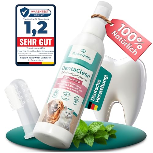 Power Pets - Dentalspray LEBERWURST + GRATIS Fingerzahnbürste 130ml [ Hunde & Katzen ] -100% natürliche Maulhygiene - Schluss mit Zahnbelag | Zahnsteinentferner, Zahnreinigungsspray von PowerPets