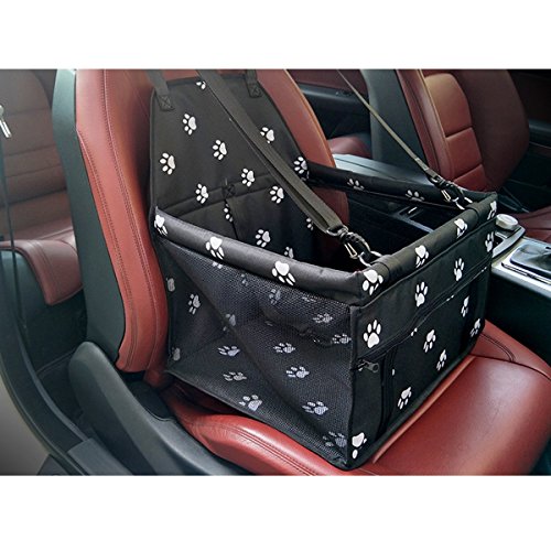 Powkoo Hunde Auto Booster Sicherheitssitz Haustier Tragetasche Welpe Reisekorb für kleine Hunde/Katzen - Auto Hundegitter für Rück- und Vordersitz, stabil & wasserdicht (weißer Fußabdruck) von Powkoo
