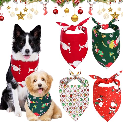 4 Stück Halstuch Hund Weihnachten, Hundehalstuch Weihnachten, Weihnachtshalstuch Hund mit Weihnachtlichen Cartoon Mustern, Schneeflocken, Elch, Weihnachtsmann, Weihnachts Accessoires Hund 4 Stück Halstuch Hund Weihnachten, Hundehalstuch Weihnachten, Weihnachtshalstuch Hund mit Weihnachtlichen Cartoon Mustern, Schneeflocken, Elch, Weihnachtsmann, Weihnachts Accessoires Hund von Powmag