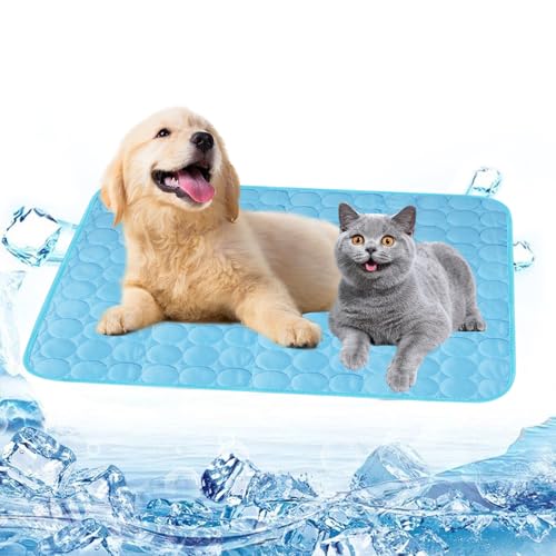 Kühlmatte für Hunde, Kühldecke Hund 67x55cm, Hundematten Sommer Kühlkissen, Haustier Hundematte für Zuhause Unterwegs Oder im Auto (Blau-L) von Powmag
