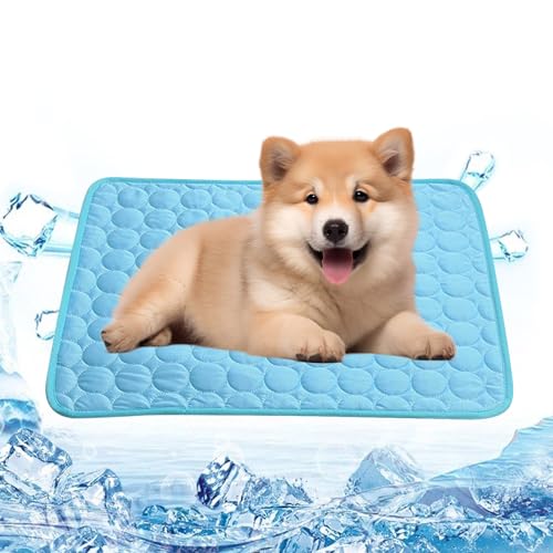 Kühlmatte für Hunde, Kühldecke Katze 50x58cm, Hundematten Sommer Kühlkissen, Haustier Hundematte für Zuhause Unterwegs Oder im Auto (M-Blau) von Powmag