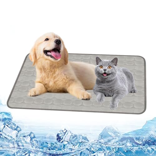 Kühlmatte für Hunde, Kühldecke Katze 67x55cm, Hundematten Sommer Kühlkissen, Haustier Hundematte für Zuhause Unterwegs Oder im Auto (L-Grau) von Powmag