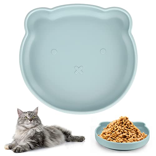 Powmag Futternapf Katze, Futterschale flach, rutschfeste Katzenschale, Silikonnapf breit, Katzenschüssel für Trockenfutter und Nassfutter, Rutschfester Katzennapf aus Silikon (Blue) von Powmag