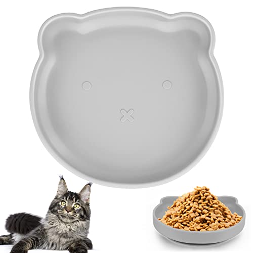 Powmag Futternapf Katze, Futterschale flach, rutschfeste Katzenschale, Silikonnapf breit, Katzenschüssel für Trockenfutter und Nassfutter, Rutschfester Katzennapf aus Silikon (Gray) von Powmag