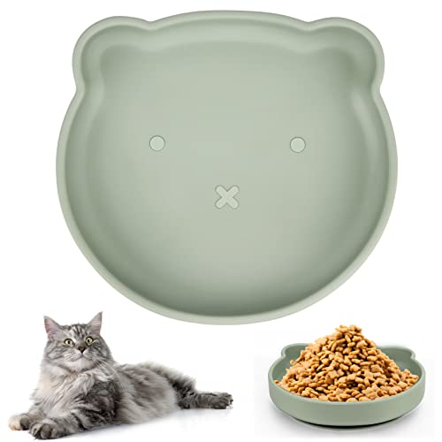 Powmag Futternapf Katze, Futterschale flach, rutschfeste Katzenschale, Silikonnapf breit, Katzenschüssel für Trockenfutter und Nassfutter, Rutschfester Katzennapf aus Silikon (Olive Green) von Powmag