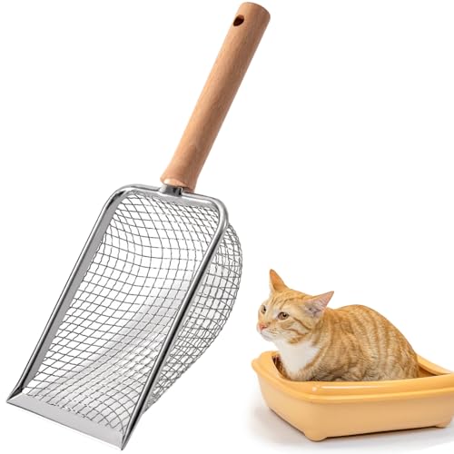 Powmag Katzenklo Schaufel, Streuschaufel Katzenklo Metall, 5 mm Katzenstreuschaufel Fein Katzenstreu Scoop, 27 x 10 cm Katzenstreu Schaufel mit Holzgriff, Katzenstreuschaufel für Feine Katzenstreu Powmag Katzenklo Schaufel, Streuschaufel Katzenklo Metall, 5 mm Katzenstreuschaufel Fein Katzenstreu Scoop, 27 x 10 cm Katzenstreu Schaufel mit Holzgriff, Katzenstreuschaufel für Feine Katzenstreu von Powmag