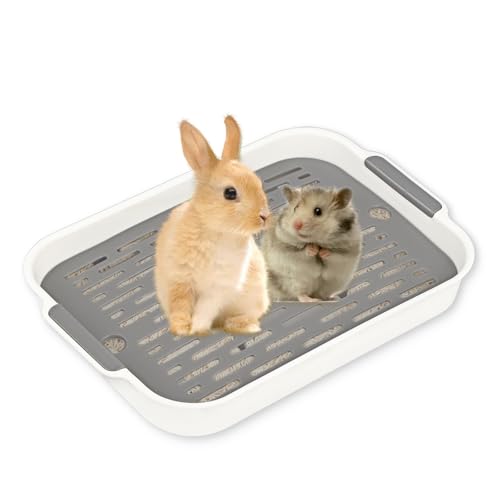 Tablett Hasentoilette, Kaninchen Toilette, Kaninchentoilette, Katzenklo Klein, Klo Ecke für Kleintier Hasen Meerschweinchen (Weißes Grau-Kleine) von Powmag