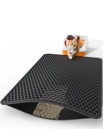 Powools Katzenklo Matte - 116,8 x 88,9 cm Jumbo Katzentoilettenmatte mit Doppelschichten, urinfest und rutschfest, leicht zu reinigende Katzentoilettenmatten für Boden, Streukontrolle, Schwarz von Powools