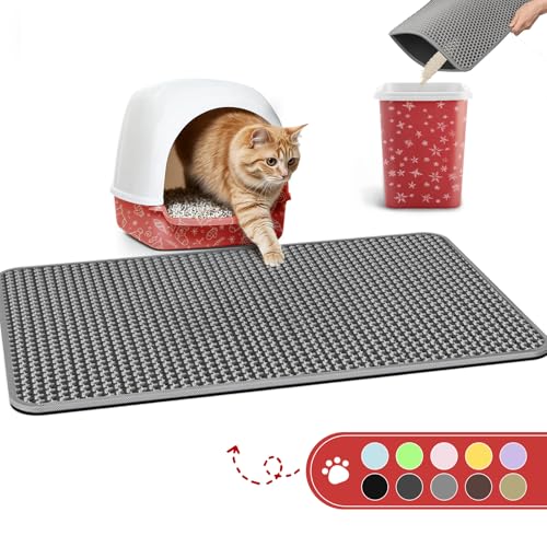 Powools Katzenklo Matte Groß - 74 x 60 cm Katzenstreu Matte, leicht zu reinigen, wasserdicht, urinbeständig, rutschfest, Katzenmatte Katzenklo für den Boden, Matte Katzenklo Unterleger, Grau von Powools