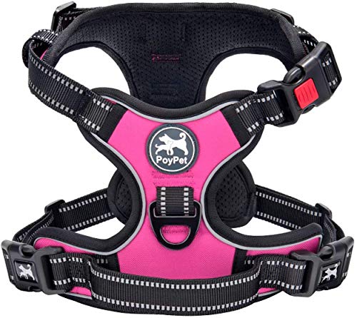 PoyPet Keine Pull Hundegeschirr Front Reflektierende Pet Weste für Hunde mit Einfache Kontrolle Griff und Rückseite perfekt für den täglichen Training, Walken, Running(Rosa,L) von PoyPet