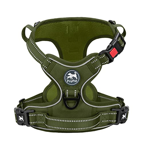 PoyPet Keine Pull Hundegeschirr, Reflektierendes Hundegeschirr für Hunde ohne Choke, Verstellbare, weich gepolsterte Haustierweste mit Easy Control-Griff für kleine bis große Hunde (Armeegrün,XS) von PoyPet