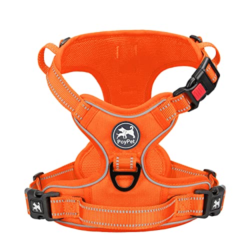 PoyPet Keine Pull Hundegeschirr, Reflektierendes Hundegeschirr für Hunde ohne Choke, Verstellbare, weich gepolsterte Haustierweste mit Easy Control-Griff für kleine bis große Hunde (Orange,XS) von PoyPet