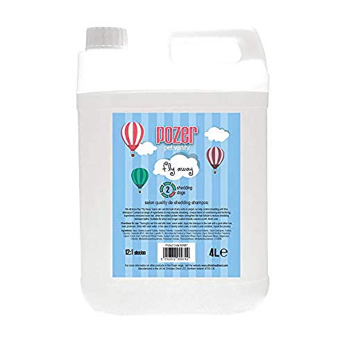 Pozer Pet Vanity Fly Away Enthaarungskontroll Hundeshampoo mit frischem Duft, 4L von Pozer
