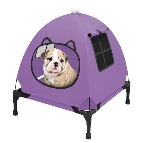 Pozico Erhöhtes Haustierbett mit atmungsaktivem Netzgewebe für kleine Katzen und Hunde, erhöhtes kühlendes Haustierbett für Welpen und Kätzchen, 48 x 48 cm (violettes Bett mit Baldachin) von Pozico