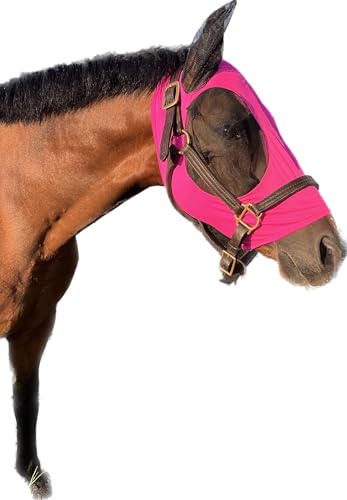 Lycra-Fliegenmaske für Pferde, mit Ohren, bequeme Passform, Netzstoff, Weide, Sonne, UV-Schutz (Arab/Cob/Small Quarter, Pink) von Prairie Horse Supply