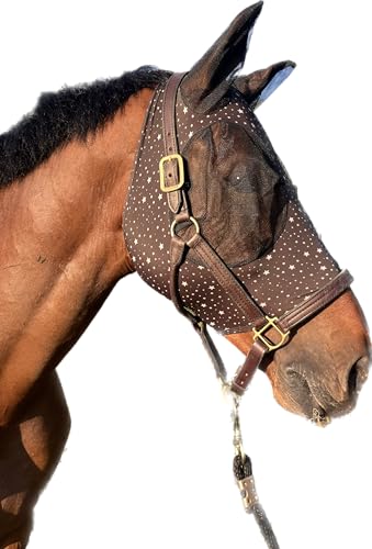 Lycra-Fliegenmaske für Pferde, mit Ohren, bequeme Passform, Netzstoff, Weide, Sonne, UV-Schutz von Prairie Horse Supply