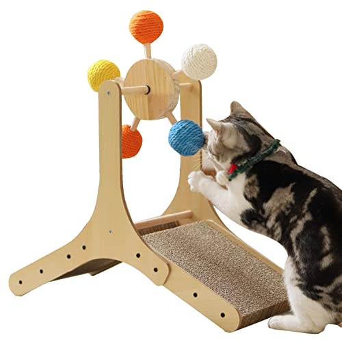 Katzen-Kratzbrett-Spielzeug | Katzenkratzspielzeug mit Natursisal und Holz Katzenkratzzeug mit Ball,Laufrad ohne Papierschrott Interaktives Massivholz-Kratzer-Spielzeug für Haustiere von Pratvider