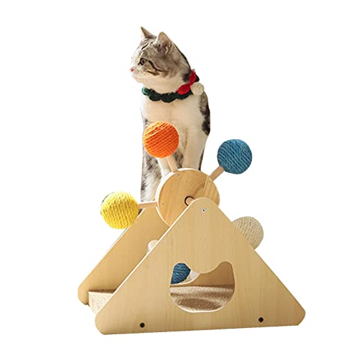 Katzenkratzbaum Kratzspielzeug,Kratzbaum für Katzen mit Ball aus natürlichem Sisal, Katzenkratzer, drehbarer Ball - Laufrad ohne Papierschrott Interaktives Massivholz-Kratzer-Spielzeug für von Pratvider
