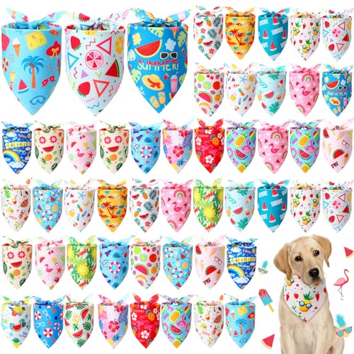 Preboun 50 Stück Sommerhalstücher für Hunde, hawaiianische Hundehalstücher, Obsthalstuch, Set für Sommer, Welpen, kleine, mittelgroße und große Haustiere, Kostüm-Zubehör (31,8 x 53,3 cm) von Preboun