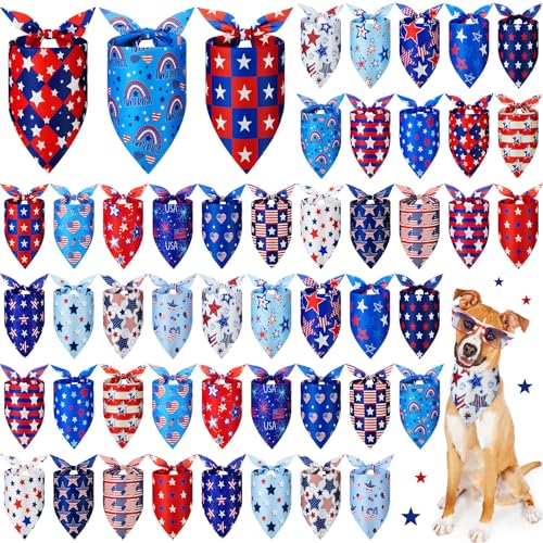 Preboun 50 Stück patriotische Hundehalstücher Großpackung Stern Halstücher für Hund Haustier Halstuch Set Dreieckstuch für Gedenktag Welpe klein mittel groß Haustier Kostüm Zubehör (31,5 x 21,7 x 21,7 von Preboun