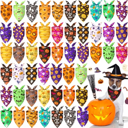 Preboun Halloween-Hundehalstücher für Hunde, Kürbis-Geist, Dreiecks-Lätzchen, Schals für kleine, mittelgroße und große Haustiere, Kostümzubehör (50 x 35 x 35 cm) von Preboun