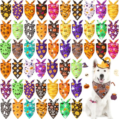 Preboun Halloween-Hundehalstücher für Hunde, Kürbis-Geist, Dreiecks-Lätzchen, Schals für kleine, mittelgroße und große Haustiere, Kostümzubehör (80 x 55 x 55 cm) von Preboun