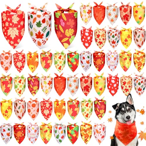 Preboun Herbsthalstücher für Hunde, Dreieckstuch mit Ahornblättern, Kürbismuster für kleine, mittelgroße und große Haustiere, Kostümzubehör (80 x 55 x 55 cm), 50 Stück von Preboun