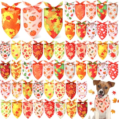 Preboun Hundehalstuch, Herbst-Kürbis-Design, Ahornblätter, Dreieckstuch für kleine, mittelgroße und große Haustiere, Thanksgiving, Kostüm-Zubehör, 25 Stile (50 x 35 x 34 cm) von Preboun