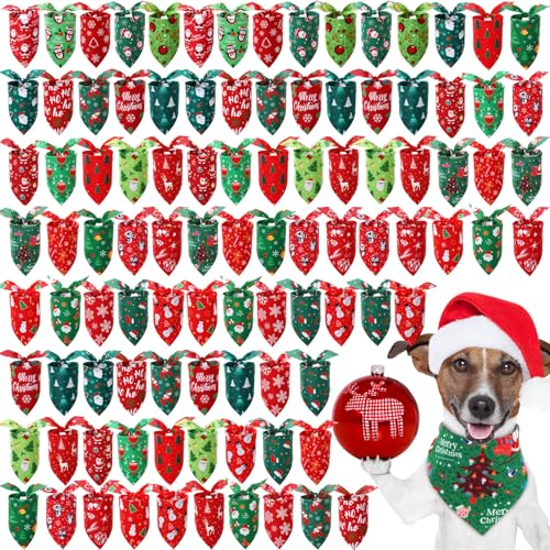 Preboun Hundehalstücher für Hunde, Weihnachtsmotiv, Grün und Rot, 100 Stück Preboun Hundehalstücher für Hunde, Weihnachtsmotiv, Grün und Rot, 100 Stück von Preboun