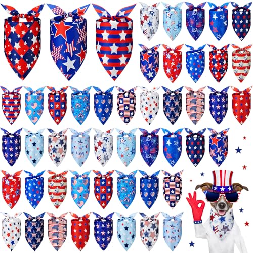 Preboun Preboun 50 Stück patriotische Hundehalstücher Großpackung Stern Halstücher für Hund Haustier Halstuch Set Dreieckstuch für Gedenktag Welpe kleine, mittelgroße und große Haustierkostüm-Zubehör von Preboun