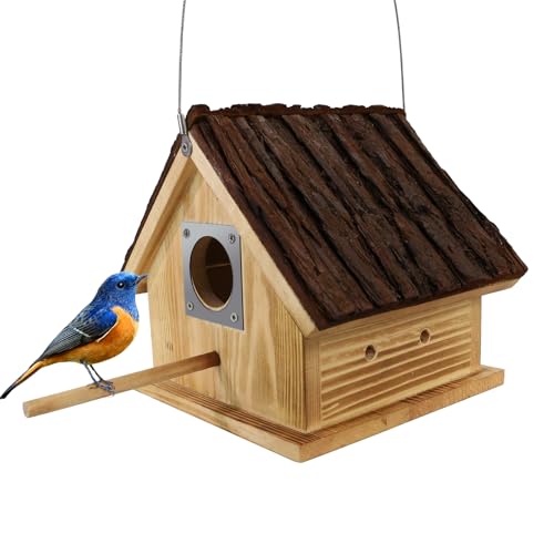 Vogelhäuser aus Holz zum Aufhängen im Freien - Natürliche Kiefer Vogelhäuser für draußen mit Rindendach, Bluebird Nistkasten mit Raubfischschutz für Schraubenschlüssel, Finken, Kardinäle, Kolibris von Predimeza