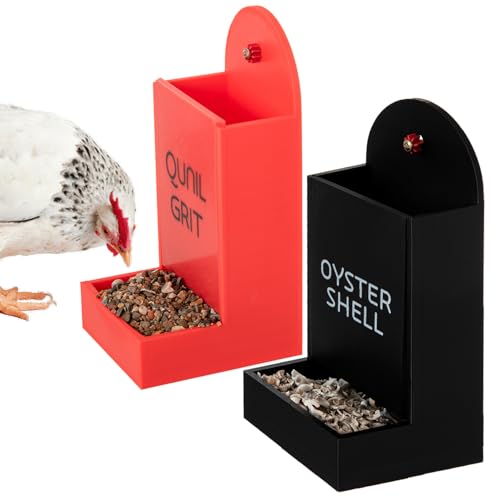 Hühner-Austernschale und Grit Feeder, Prefdo Schwarze Austernschale Rote Streuspender, Hängende Geflügelfutterstation für Hühner, Hühnerstall Zubehör von Prefdo