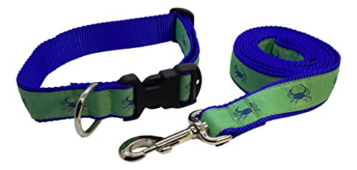 Preston Hundehalsband-Set mit Leine, Krabben-Design, Blau auf grünem Band, Blau, Large, Blau/Grün von Preston Inc