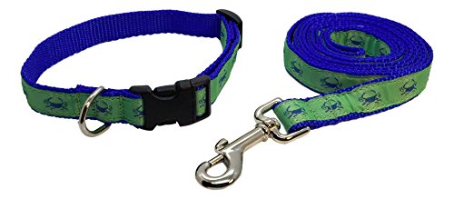 Preston Hundehalsband-Set mit Leine, Krabben-Design, Blau auf grünem Band, Blau, Small, Blau/Grün von Preston Inc