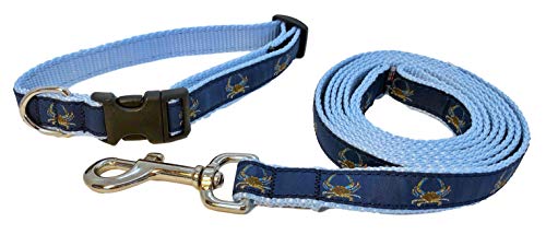 Preston Hundehalsband und Leine, klassisches Design, Blau mit Krabbe auf marineblauem Band mit hellblauem Nylongewebe, Größe M von Preston Inc