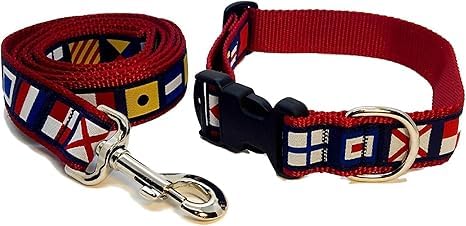 Preston Strapazierfähiges, verstellbares Hundehalsband und Leine, Set mit nautischer Flagge, schöne Haustierhalsbänder und Leinen in verschiedenen Größen für Hunde von XL bis XS. (Großes Halsband und von Preston Leather