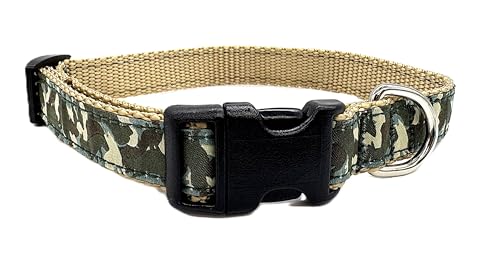 Preston strapazierfähiges, verstellbares Hundehalsband, schönes Hundezubehör in verschiedenen Größen für Haustiere von XL bis XS (Camouflage-Welpenmuster, kleines Halsband, 1,9 cm) von Preston Leather