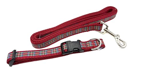 Preston strapazierfähiges, verstellbares Hundehalsband oder Hundeleine, Königsrot kariert, Haustierzubehör in verschiedenen Größen für Hunde von XL bis XS (Set mit kleinem Halsband und kleiner Leine) von Preston Leather