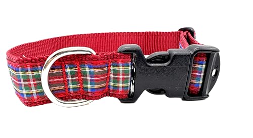 Preston strapazierfähiges, verstellbares Hundehalsband oder Hundeleine, Königsrot kariert, Haustierzubehör in verschiedenen Größen für Hunde von XL bis XS (großes Halsband, 3,2 cm breit) von Preston Leather