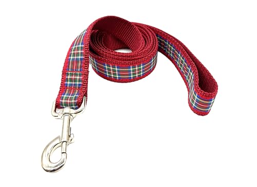 Preston strapazierfähiges, verstellbares Hundehalsband oder Hundeleine, Königsrot kariert, Haustierzubehör in verschiedenen Größen für Hunde von XL bis XS (kleine Leine, 1,8 m breit, 1,9 cm) von Preston Leather