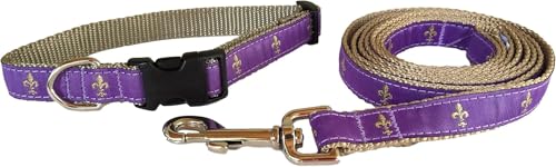 Preston strapazierfähiges, verstellbares Hundehalsband und Leine, New Orleans Fleur de Lis Hundezubehör ist in verschiedenen Größen für alle Hunde erhältlich (XS Halsband und Leine, 1,9 cm breit) von Preston Leather