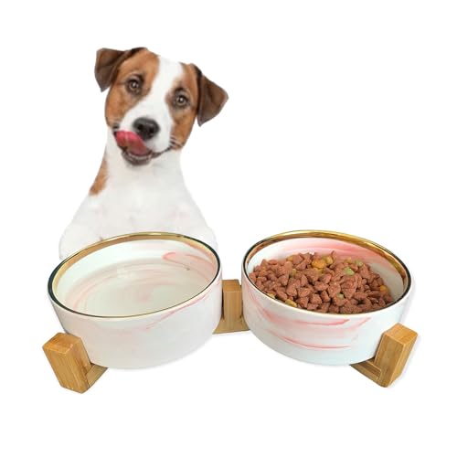 Pret & Lively Marmor-Futternapf für Haustiere, erhöhter Futternapf und Wasserspender, Katzen, Kaninchen und kleine Hunde, langlebig und leicht zu reinigen (Rosa/Weiß) von Pret & Lively