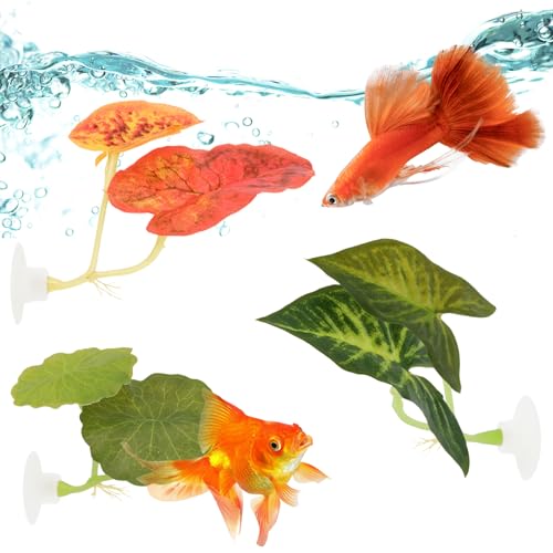 Bettas Hängematten-Set mit Blättern, 3 Stück, weiche Laubbetten, 3 Stile, verstellbar, Kunststoff, Betta-Fisch-Aquarium-Dekoration für Zucht, Verstecken und Spielen von Pretwad