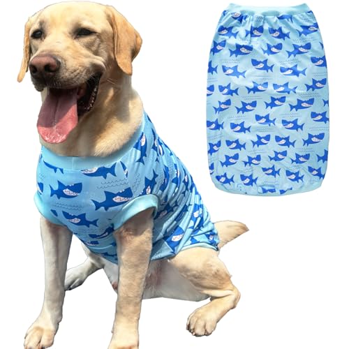 Ärmelloses Hunde-T-Shirt mit Hai-Aufdruck, weich, dehnbar, Sommerkleidung für extra große Hunde, Jungen, Mädchen, Größe XXXL, Haifisch von PriPre