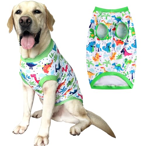 Ärmelloses T-Shirt für Hunde, Dinosaurier-Druck, weich, dehnbar, Sommerkleidung für große Hunde, Jungen, Mädchen, Größe XL, Grün von PriPre