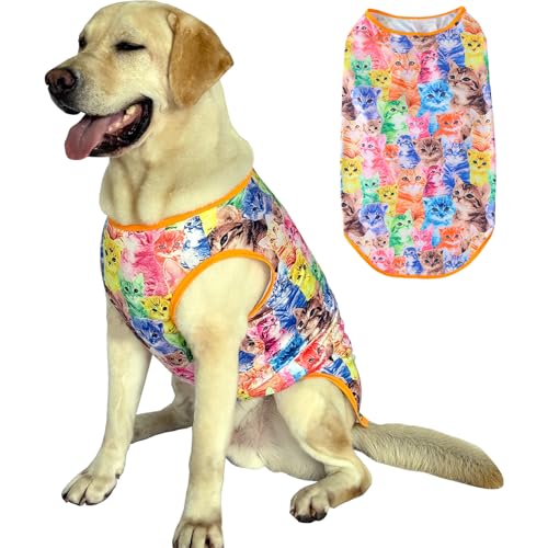 Ärmelloses T-Shirt für Hunde, bedruckt, atmungsaktiv, dehnbar, Sommerkleidung für große Haustiere, Jungen, Mädchen, Größe L, Orange von PriPre