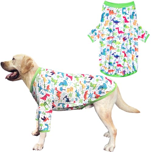 Ärmelloses T-Shirt für Hunde, buntes Dinosaurier-Druck, weich, dehnbar, Sommerkleidung für extra große Hunde, Jungen, Mädchen, Shirt (3XL, Dinosaurier) von PriPre