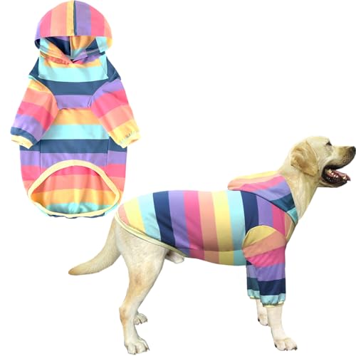 Hunde-Baumwoll-Kapuzenpullover, Sweatshirts, weich und dehnbar, Haustierkleidung, Regenbogenstreifen, Kapuze für mittelgroße Hunde (Streifen M) von PriPre