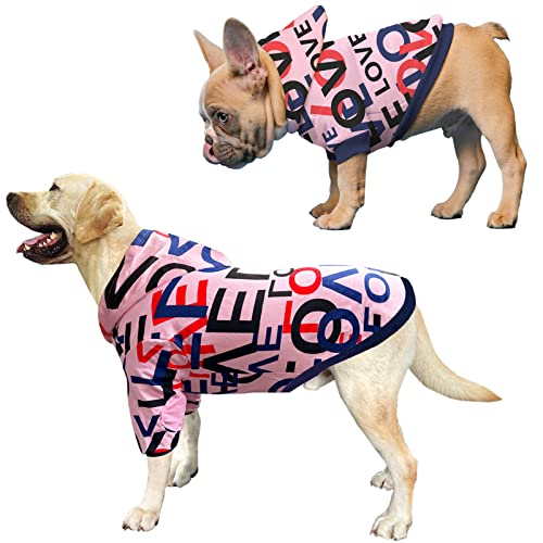 Hunde-Baumwoll-Kapuzenpullover, Sweatshirts, weich und dehnbar, Haustierkleidung, rosa Liebesdrucke, Kapuze für kleine Hunde (Love S) von PriPre